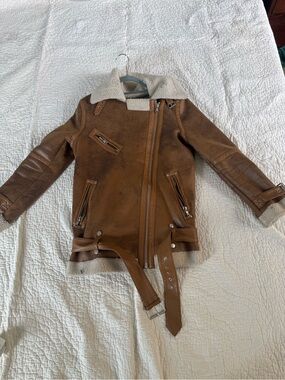 Avec Les Filles Brown Faux Shearling Bomber Jacket